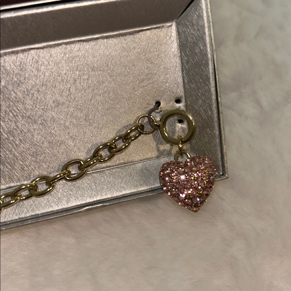 Pink Pave Puff Heart charm link bracelet NEW! - Picture 3 of 13